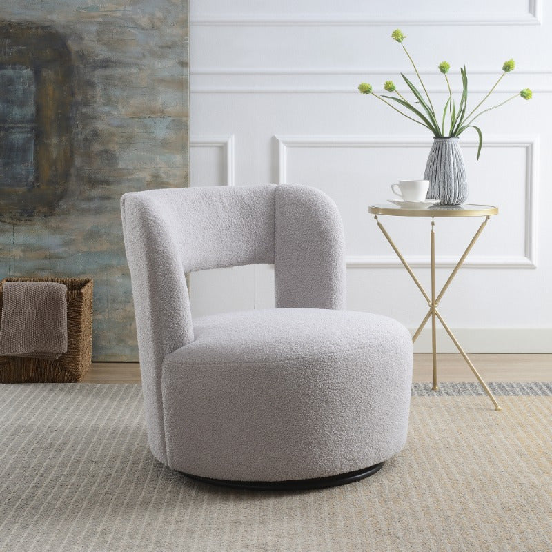 Swivel Barrel Chair with Soft Teddy Fabric, Round Accent Chair for Living Room Bedroom Office, Comfy Rotating Seat with Performance Fabric, Cozy Grey Chair for Relaxing