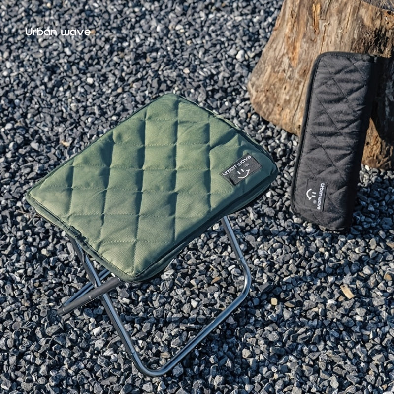 URBANWAVE Portable Folding Stool - Lightweight Aluminum Alloy Square Chair with Quilted Design, Ideal for Camping, Picnics, and Travel, Includes Carrying Bag,