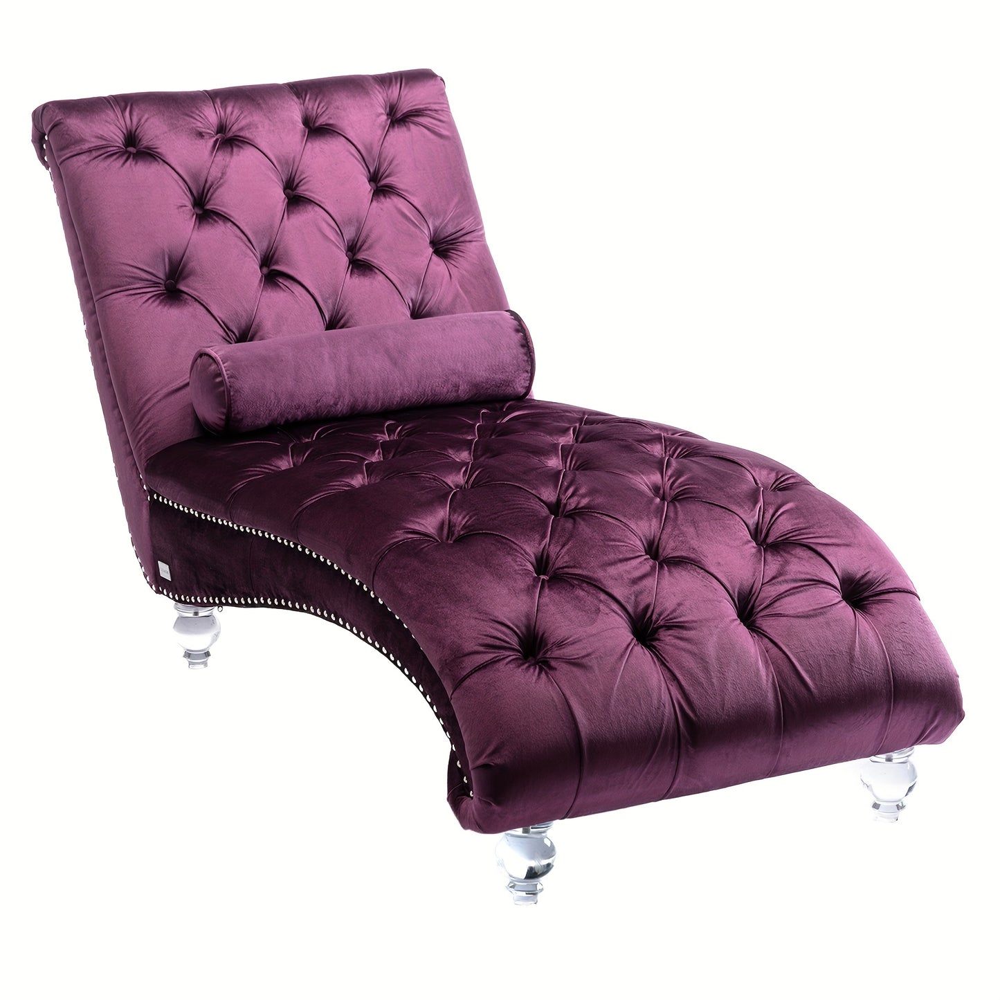 Velvet Chaise Lounge Indoor, Button-Tufted Upholstered Chaise Lounge Chair with Pillow for Bedroom Living Room Office