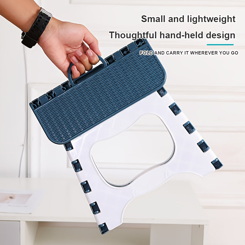Portable Outdoor Folding Stool - Compact Lightweight Durable PP Material, Green & White Square Design with Ergonomic Grip, Sturdy Foldable Mini Chair for Fishing,