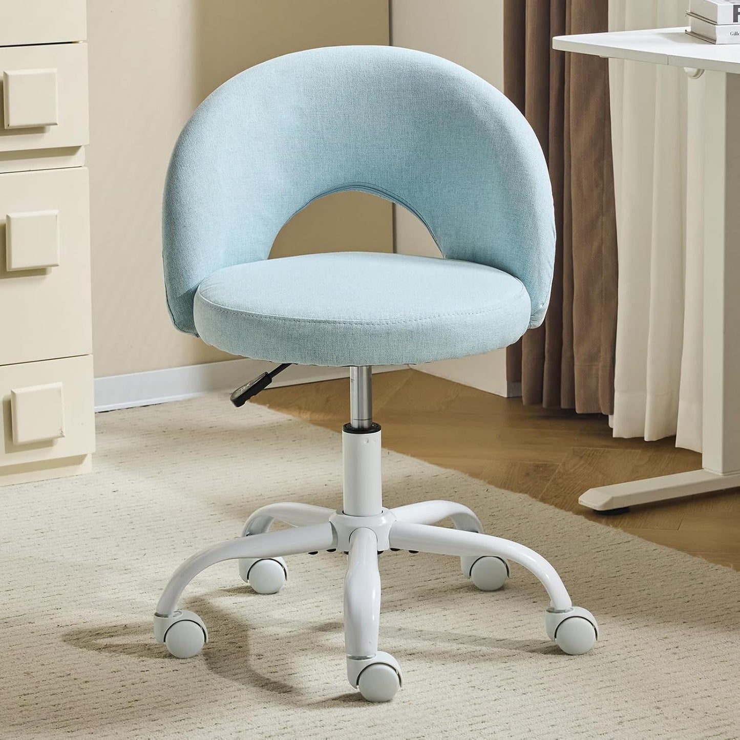 Small Size Living Room Lounge Chair with Faux Fur Cute Dressing Chair, Adjustable Height Armless Desk Chair, 360° Rotation and Comfortable Rolling, Suitable for Study,