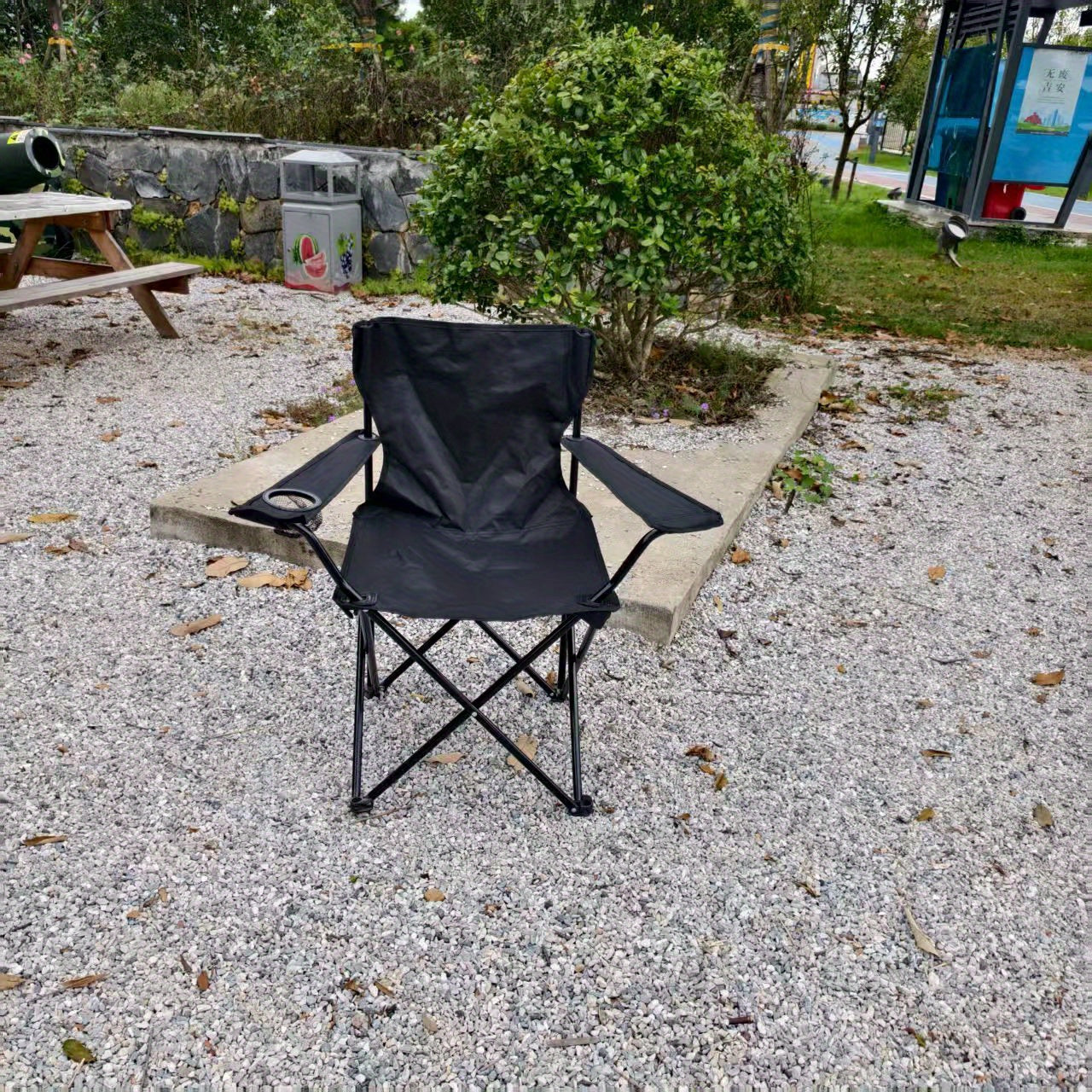 Portable Folding Camping Chair with Adjustable Backrest - Lightweight Outdoor Fishing & Picnic Chair, Durable Black Frame