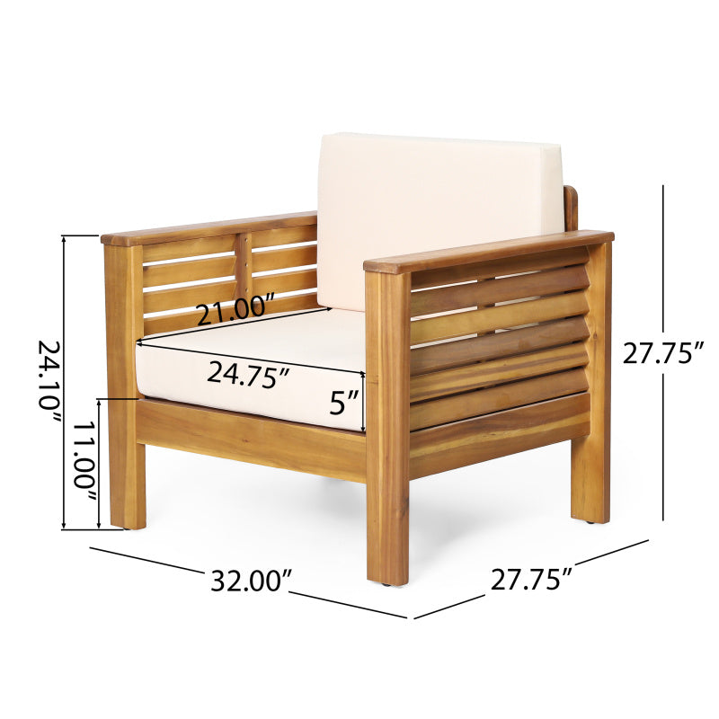 Outdoor Acacia Wood Club Chairs with Cushions Teak+Beige 27.75D x 32W x 27.75H