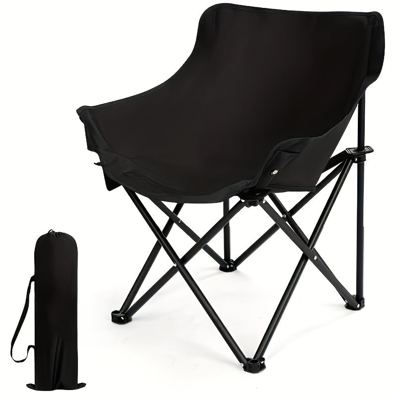 Foldable Black Outdoor Camping Chair with Thickened Oxford Fabric and Sturdy Steel Frame, Lightweight Anti-Slip Design, Suitable for Camping, Lakeside Fishing, Hiking,