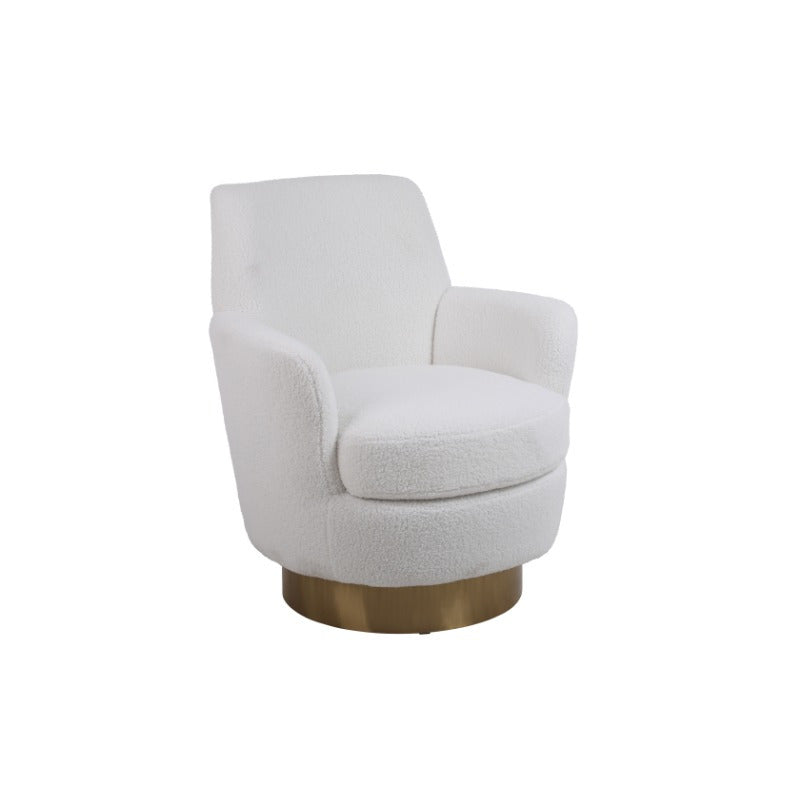 Teddy 360° Swivel Barrel Accent Chair - Plush Round Reading Armchair with Golden Stainless Steel Base, Ivory Upholstery, No Assembly Required for Living Room & Bedroom