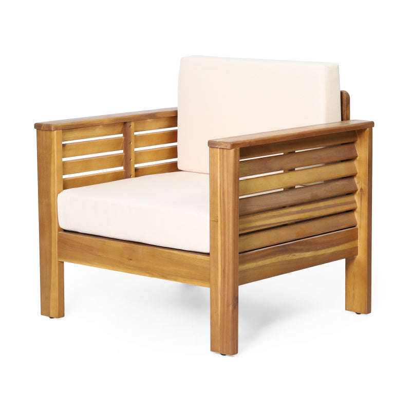 Outdoor Acacia Wood Club Chairs with Cushions Teak+Beige 27.75D x 32W x 27.75H