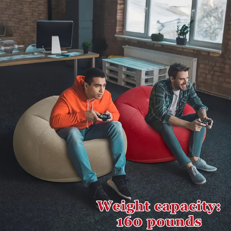 1pc Soybean Bag Chair, Inflatable Sofa Chair, Soft, Comfortable, Outdoor, Lazy Seat, Tatami Chair, Sofa Cover, Lazy Sofa, Circular Single Sofa, Living Room,