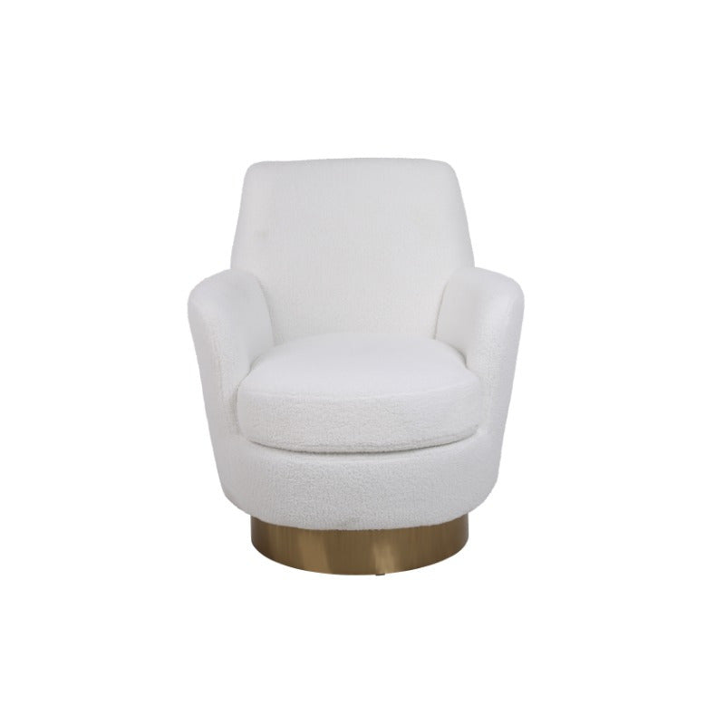Teddy 360° Swivel Barrel Accent Chair - Plush Round Reading Armchair with Golden Stainless Steel Base, Ivory Upholstery, No Assembly Required for Living Room & Bedroom
