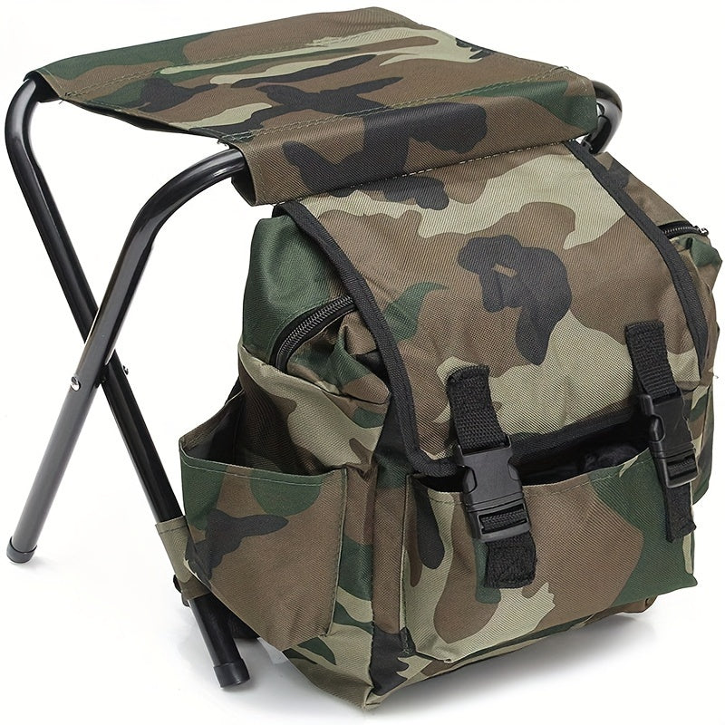1pc Folding Camping Chair with Backpack & Ottoman, Stainless Steel Frame, Portable Chair for Outdoor Activities, Adjustable Lumbar Support, Open Back,