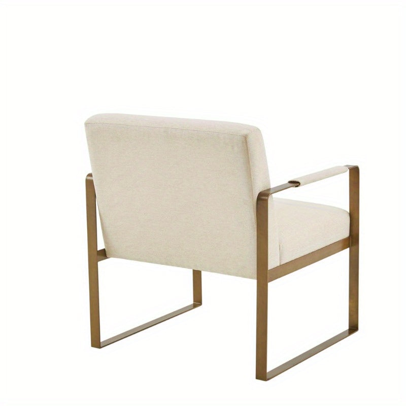 2025 Accent Chair - Modern Minimalist Design with Golden Accents, Elegant White Fabric & Metal Frame, Perfect for Living Room or Office Decor, No Assembly Required,