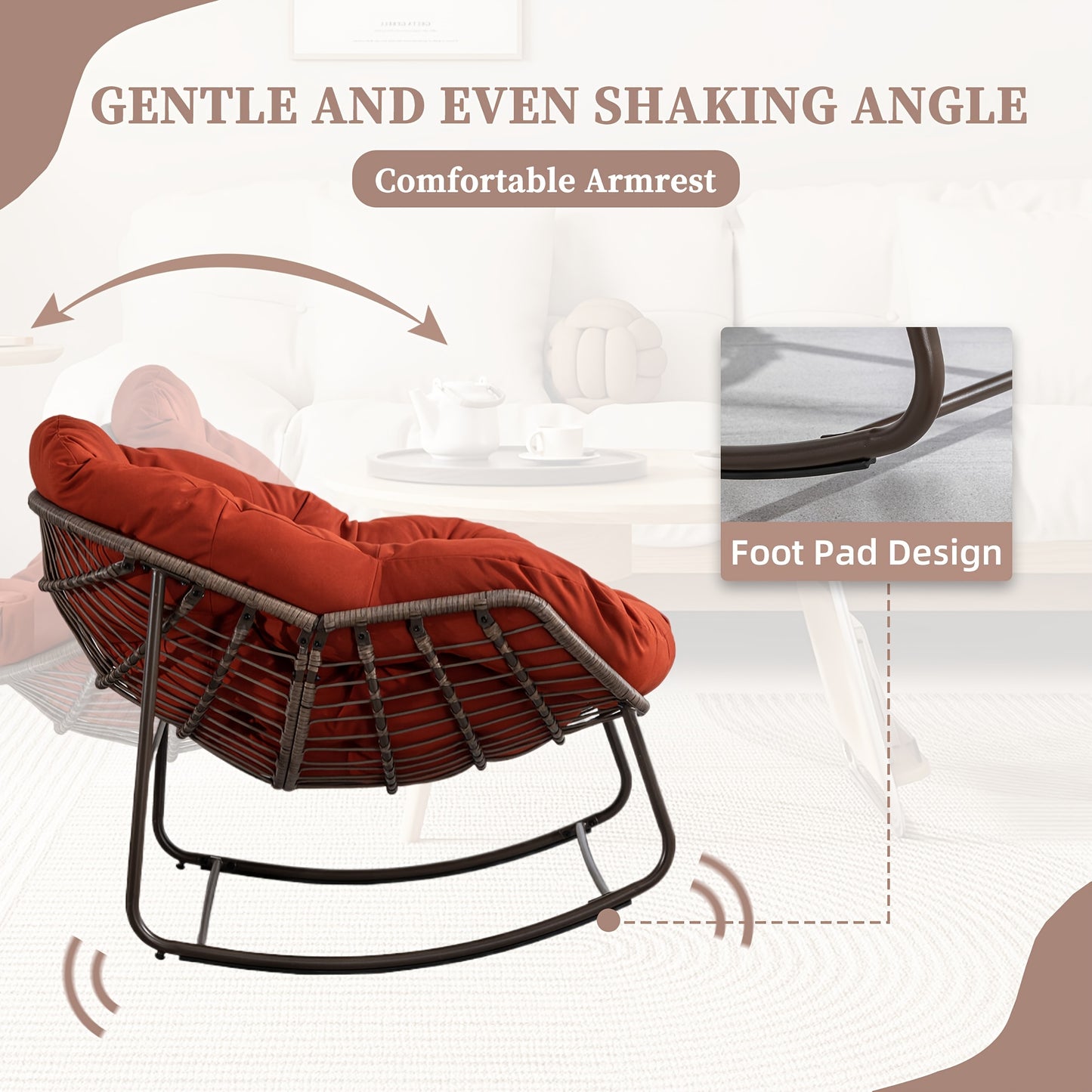 HOMEFUN Outdoor Rattan Rocking Chair with Padded Cushion - Ergonomic Recliner for Front Porch, Living Room, Patio & Garden - Durable Metal Frame, Polished Finish,