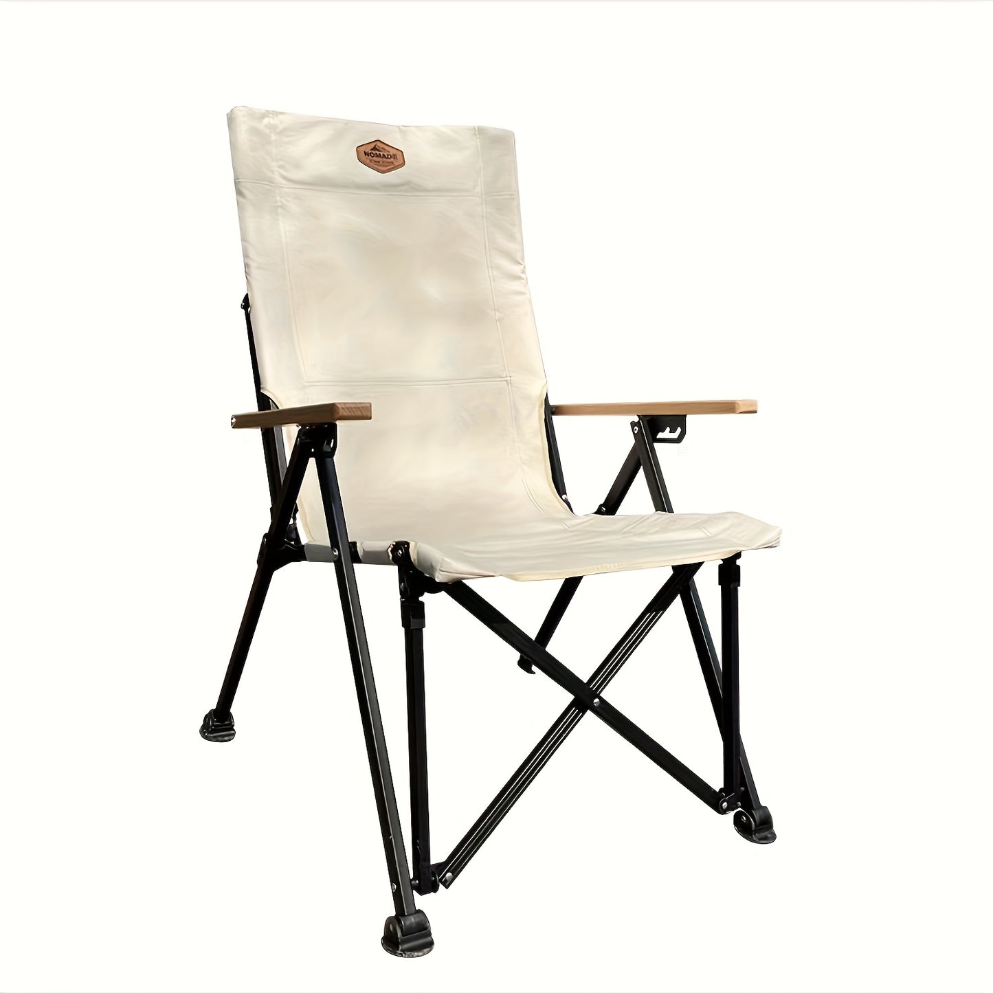 Portable Folding Camping Chair with Armrests - Lightweight Outdoor Beach & Picnic Chair, Ergonomic Design, Durable Black Frame & Orange Accents,
