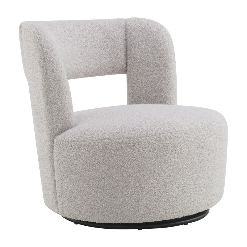 Swivel Barrel Chair with Soft Teddy Fabric, Round Accent Chair for Living Room Bedroom Office, Comfy Rotating Seat with Performance Fabric, Cozy Grey Chair for Relaxing