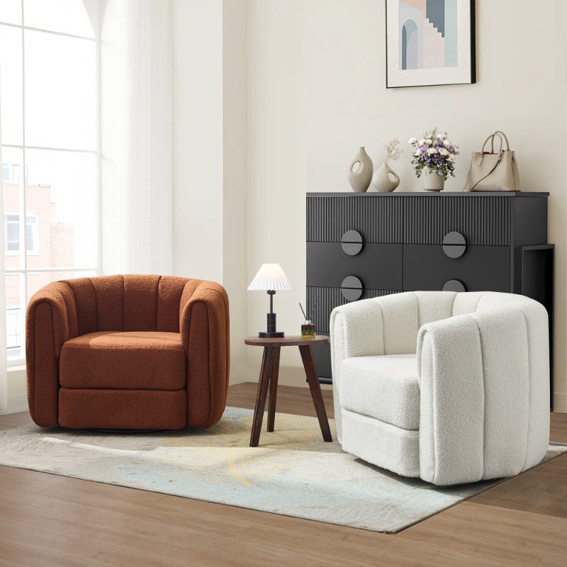 Modern Swivel Barrel Chair - Ergonomic Office & Living Room Armchair with 360-Degree Rotation, Sturdy Metal Base, Compact Space-Saving Design