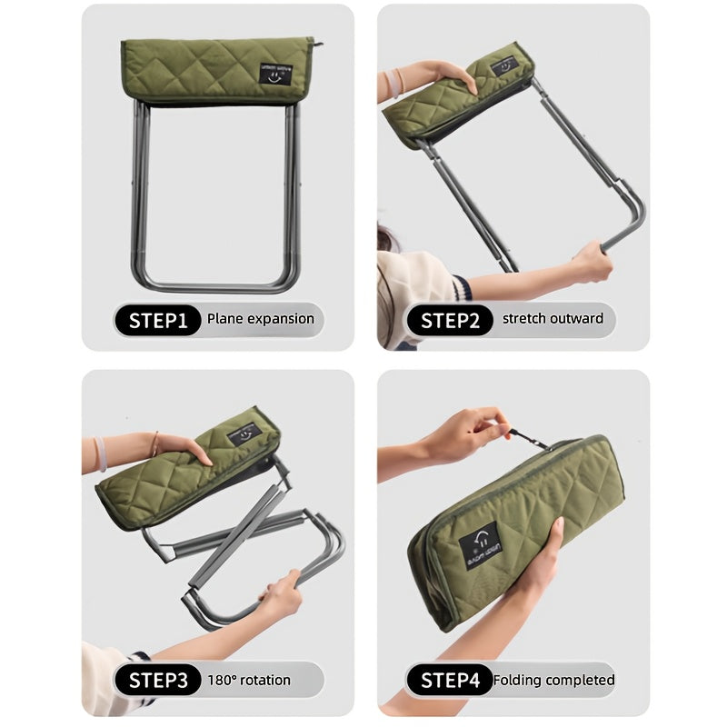 URBANWAVE Portable Folding Stool - Lightweight Aluminum Alloy Square Chair with Quilted Design, Ideal for Camping, Picnics, and Travel, Includes Carrying Bag,