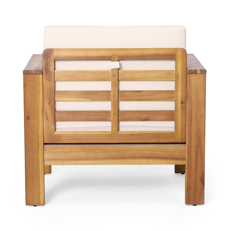 Outdoor Acacia Wood Club Chairs with Cushions Teak+Beige 27.75D x 32W x 27.75H
