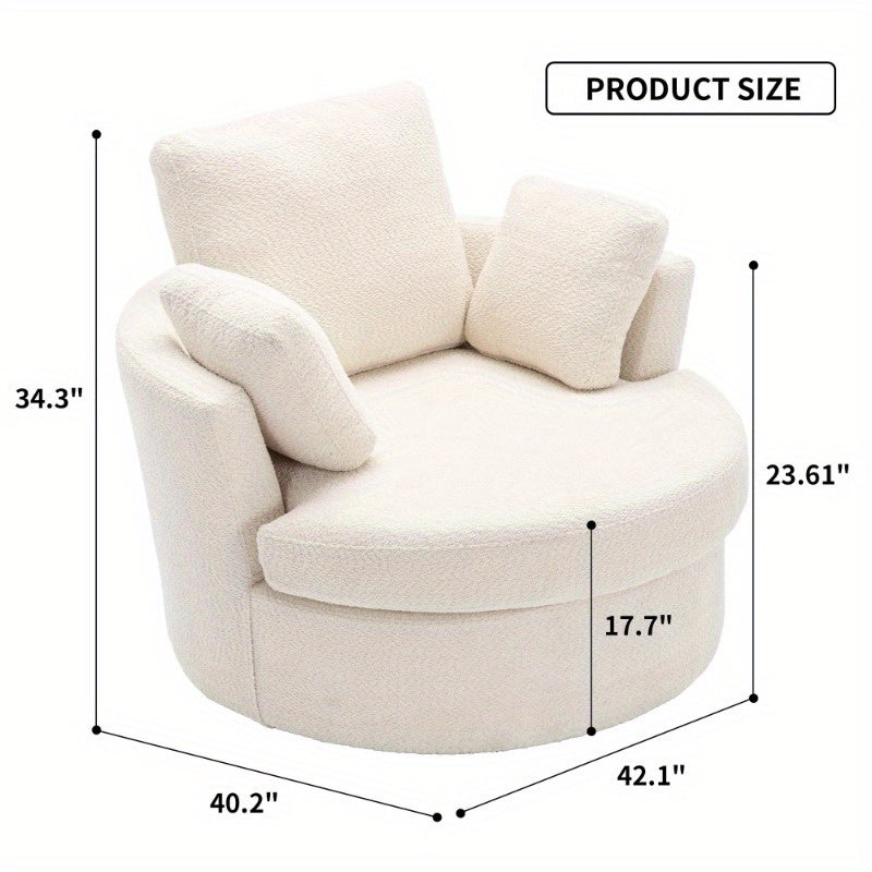 Extra Large 360° Swivel Chair - Cozy Club Style with 3 Pillows, Beige Fabric, Round Design for Living Room, Lounge, or Hotel Use, 40.2D X 42.1W X 34.3H Inch,