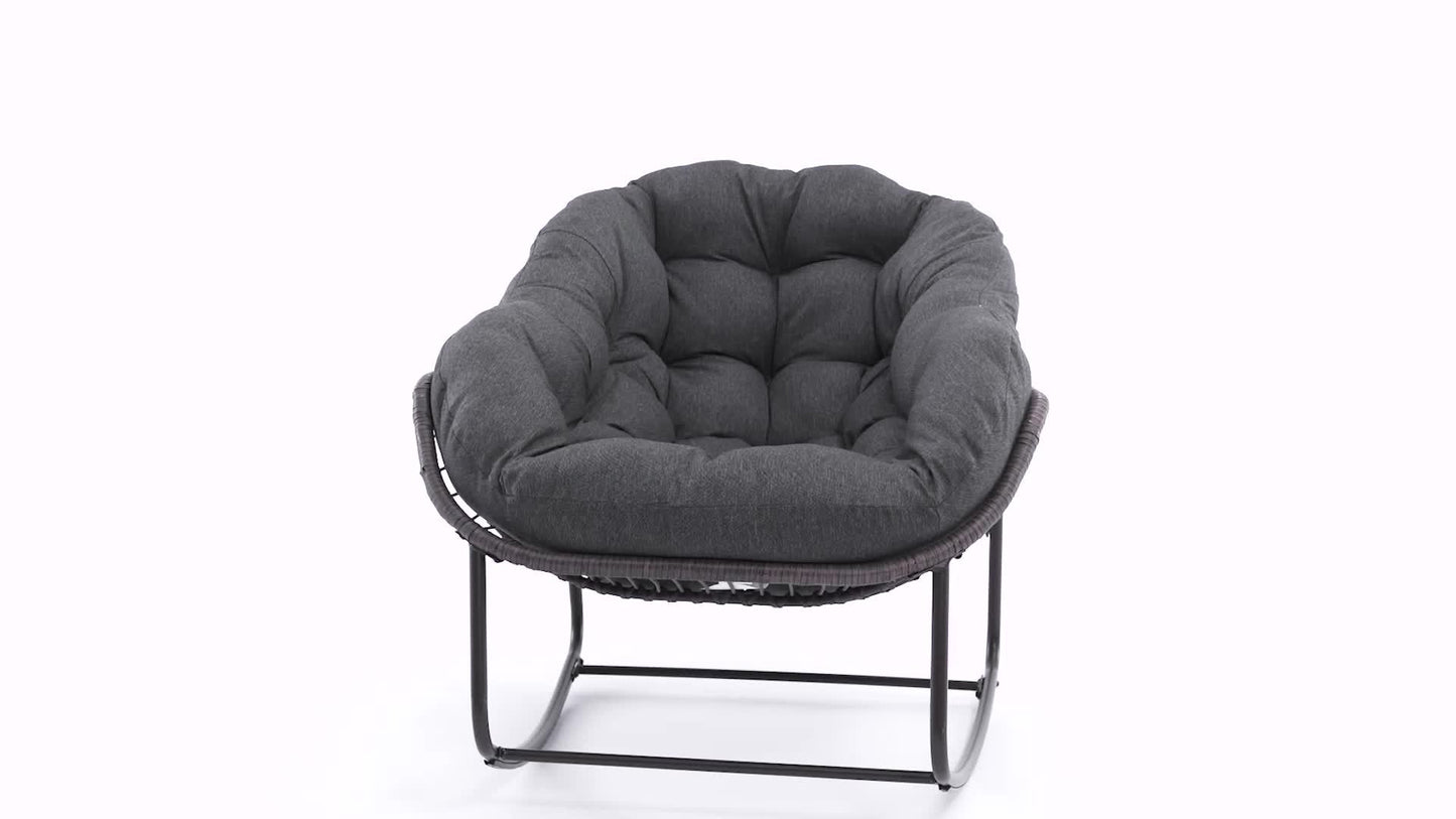 HOMEFUN Outdoor Rattan Rocking Chair with Padded Cushion - Ergonomic Recliner for Front Porch, Living Room, Patio & Garden - Durable Metal Frame, Polished Finish,