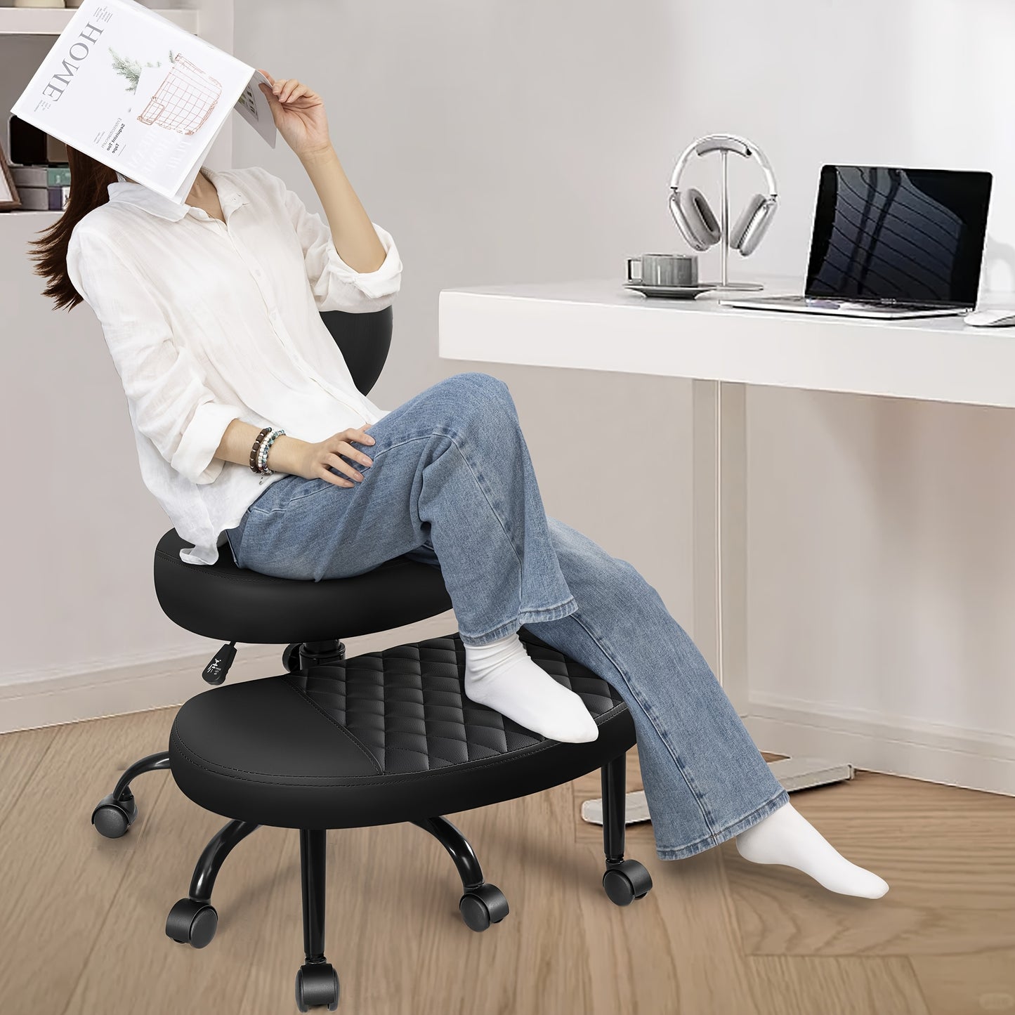 Ergonomic Cross-Legged Chair Kerdom Ergonomic Adjustable Height Cross-Legged Chair | 360° Swivel & 5-Wheel Rolling Base, Soft Padded Comfort for Home Office,