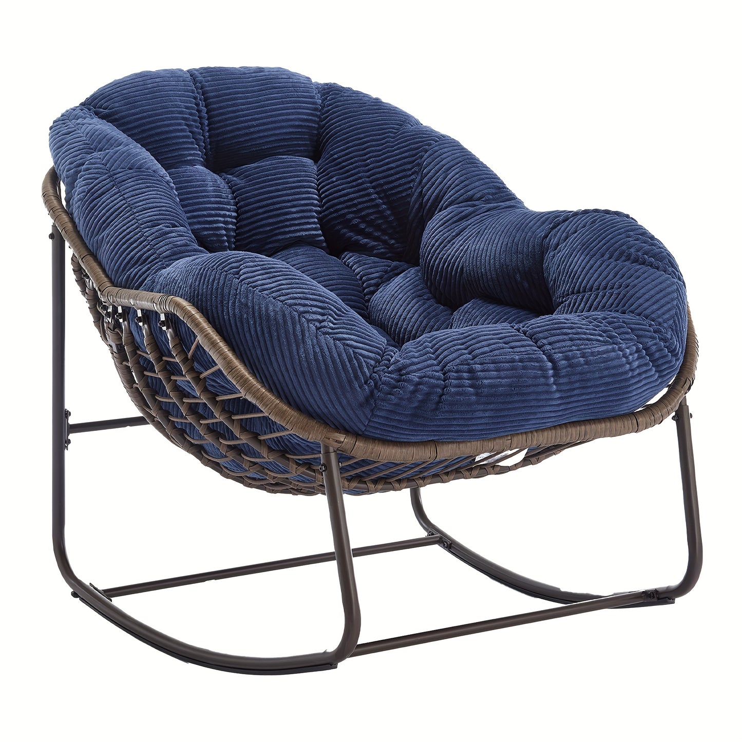 HOMEFUN Outdoor Rattan Rocking Chair with Padded Cushion - Ergonomic Recliner for Front Porch, Living Room, Patio & Garden - Durable Metal Frame, Polished Finish,