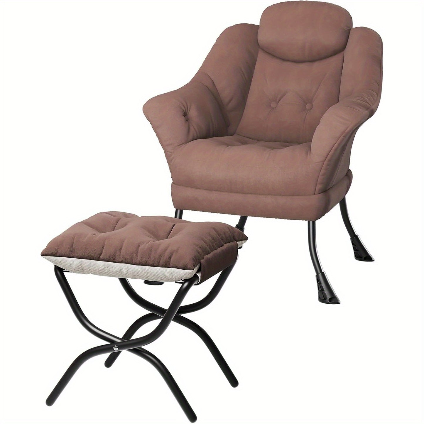 TOWALLMARK Modern Lazy Chair with Ottoman - Ergonomic Armrests, Side Pocket & Footrest, Hardwood Frame & Metal Base, Mixed Color Upholstery,