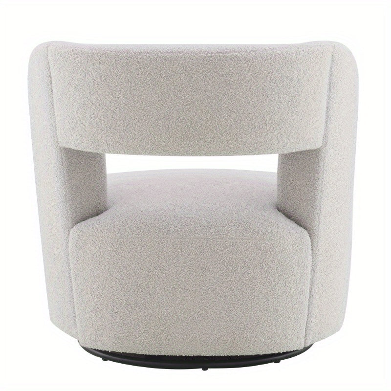 Swivel Barrel Chair with Soft Teddy Fabric, Round Accent Chair for Living Room Bedroom Office, Comfy Rotating Seat with Performance Fabric, Cozy Grey Chair for Relaxing