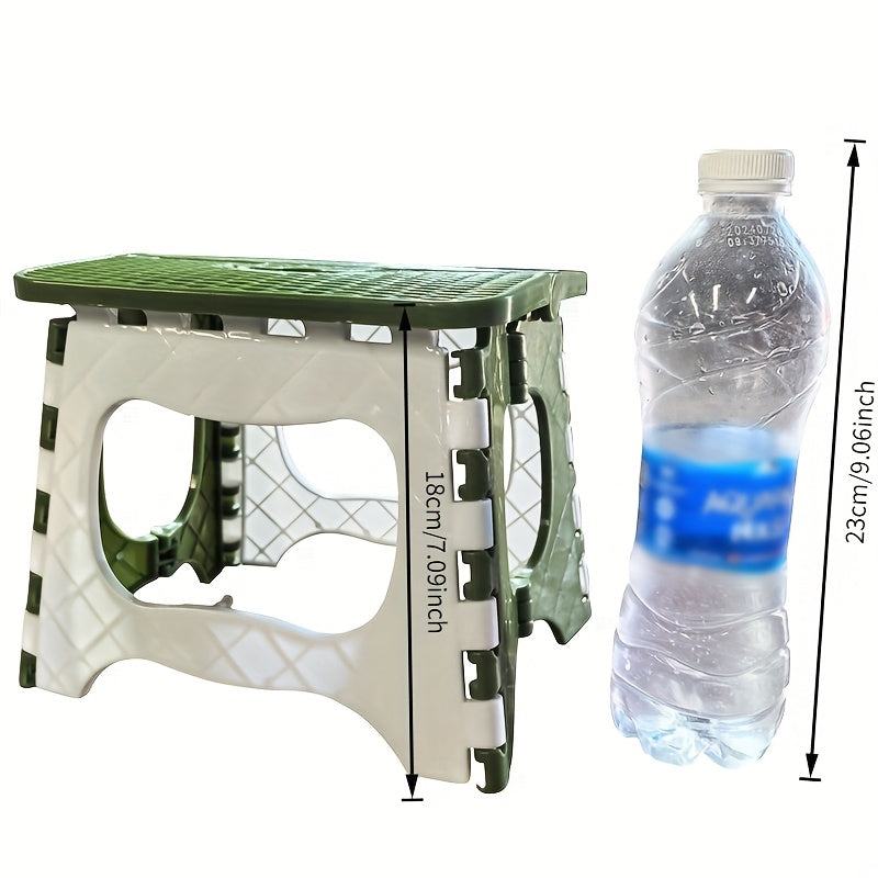 Portable Outdoor Folding Stool - Compact Lightweight Durable PP Material, Green & White Square Design with Ergonomic Grip, Sturdy Foldable Mini Chair for Fishing,