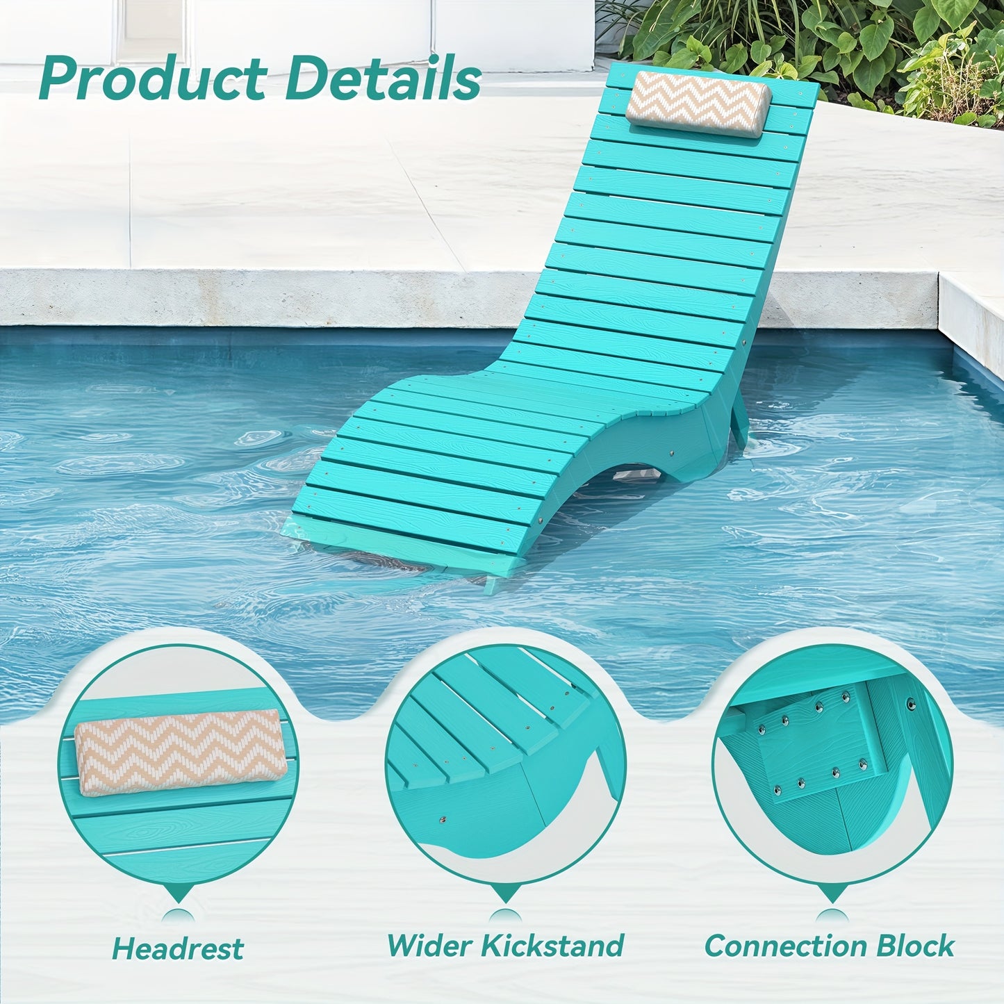 Turquoise HDPE Outdoor Chaise Lounge - Heavy-Duty Body-Hugging recliner chair with Slip-Resistant Base, Easy-Clean Surface for Poolside, Patio, Garden,