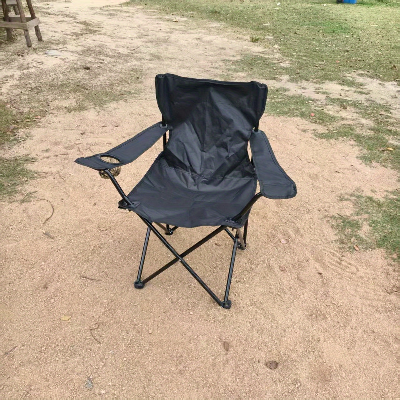 Portable Folding Camping Chair with Adjustable Backrest - Lightweight Outdoor Fishing & Picnic Chair, Durable Black Frame