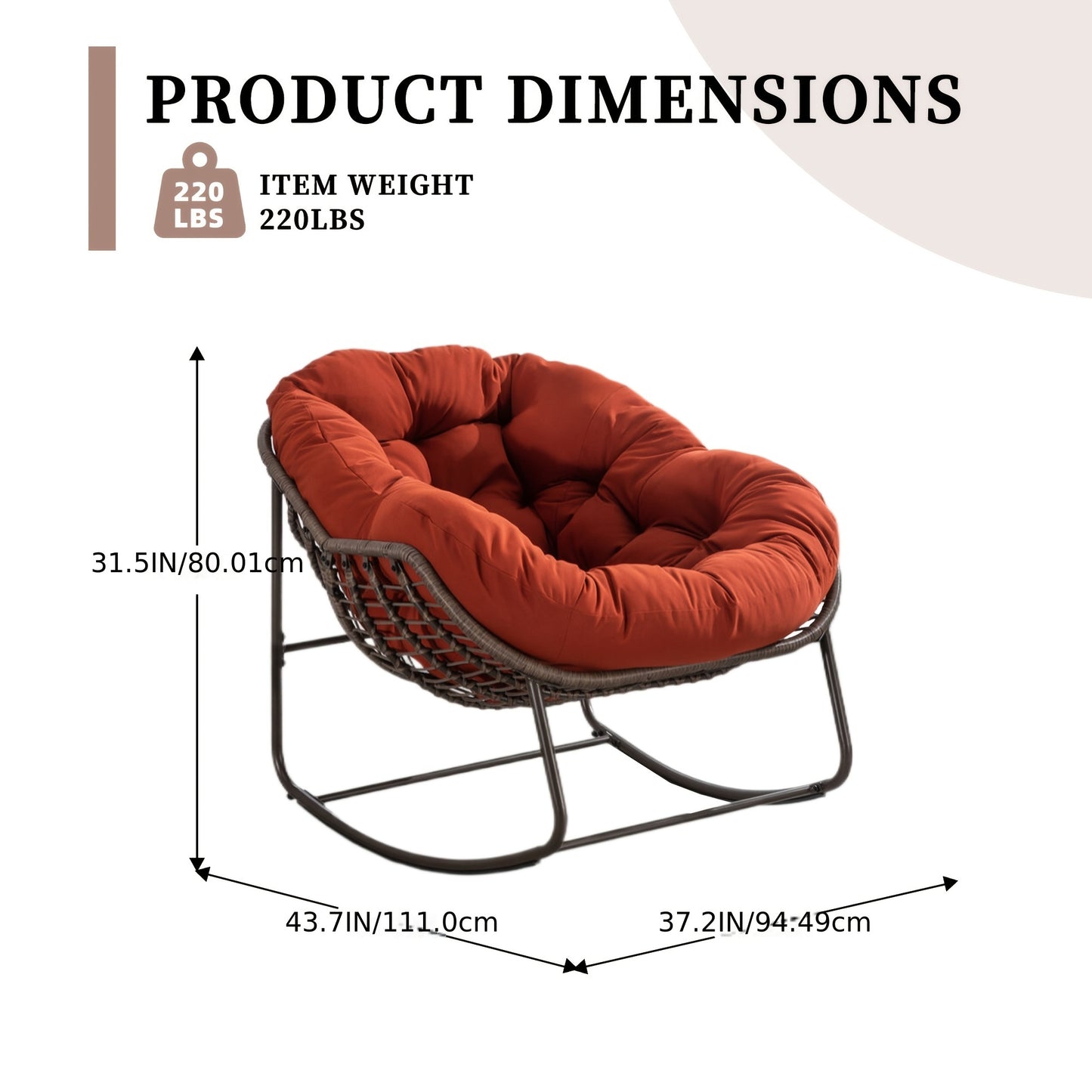 HOMEFUN Outdoor Rattan Rocking Chair with Padded Cushion - Ergonomic Recliner for Front Porch, Living Room, Patio & Garden - Durable Metal Frame, Polished Finish,