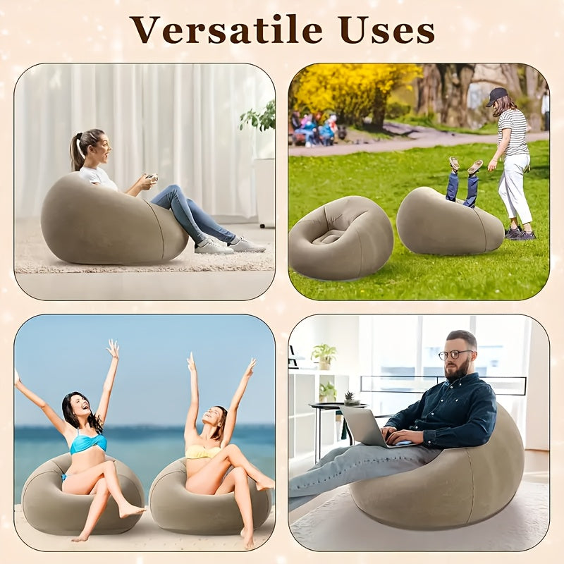 1pc Soybean Bag Chair, Inflatable Sofa Chair, Soft, Comfortable, Outdoor, Lazy Seat, Tatami Chair, Sofa Cover, Lazy Sofa, Circular Single Sofa, Living Room,