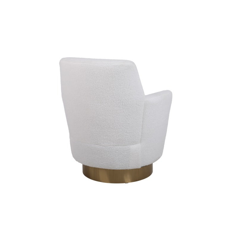 Teddy 360° Swivel Barrel Accent Chair - Plush Round Reading Armchair with Golden Stainless Steel Base, Ivory Upholstery, No Assembly Required for Living Room & Bedroom