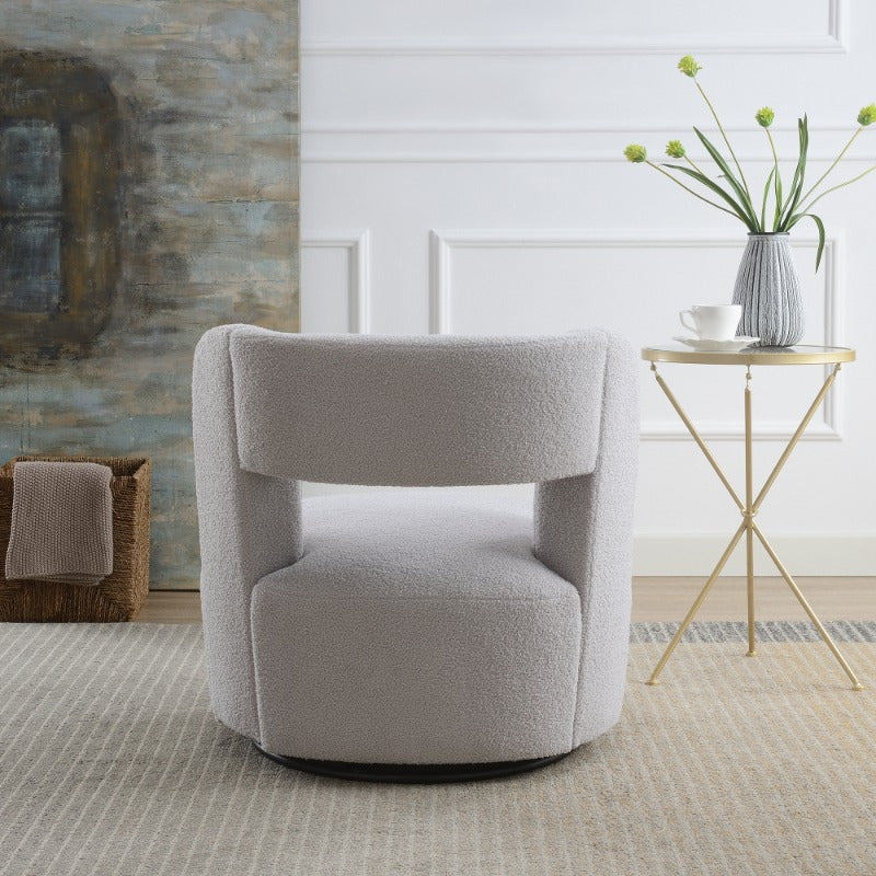 Swivel Barrel Chair with Soft Teddy Fabric, Round Accent Chair for Living Room Bedroom Office, Comfy Rotating Seat with Performance Fabric, Cozy Grey Chair for Relaxing