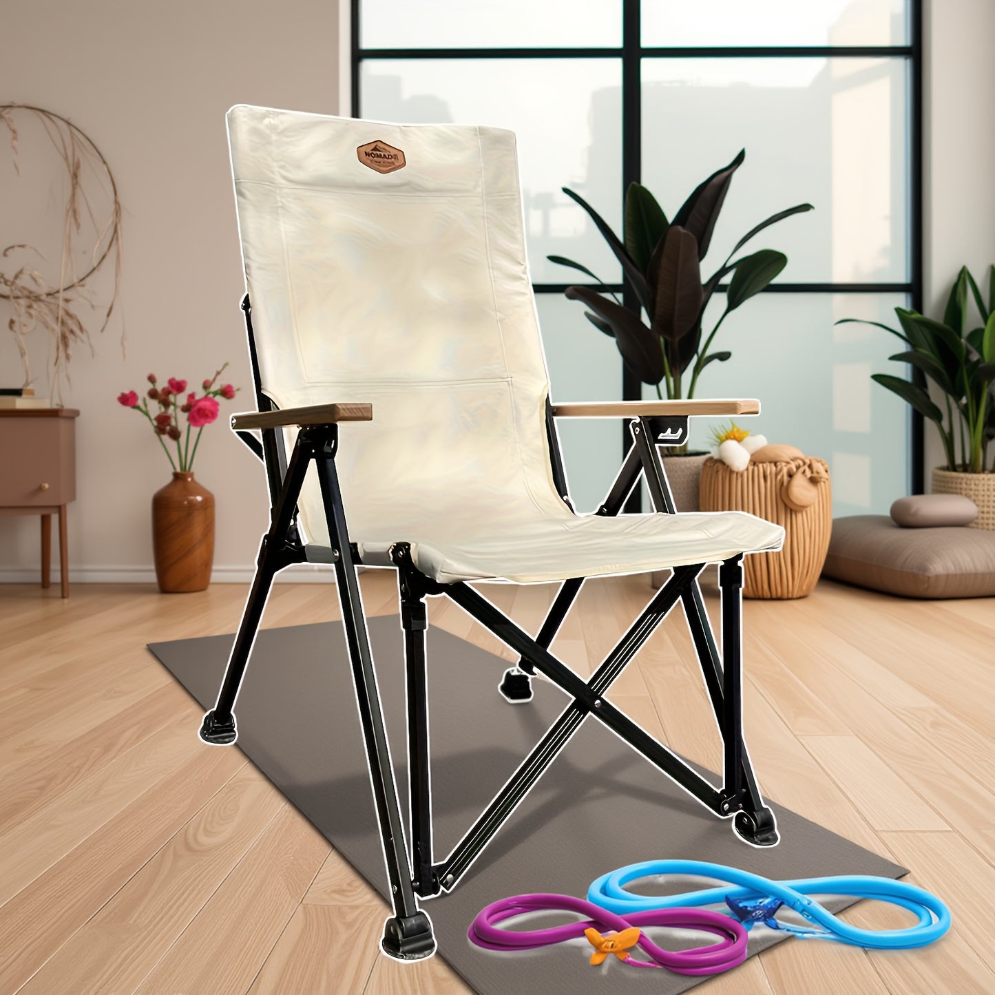 Portable Folding Camping Chair with Armrests - Lightweight Outdoor Beach & Picnic Chair, Ergonomic Design, Durable Black Frame & Orange Accents,