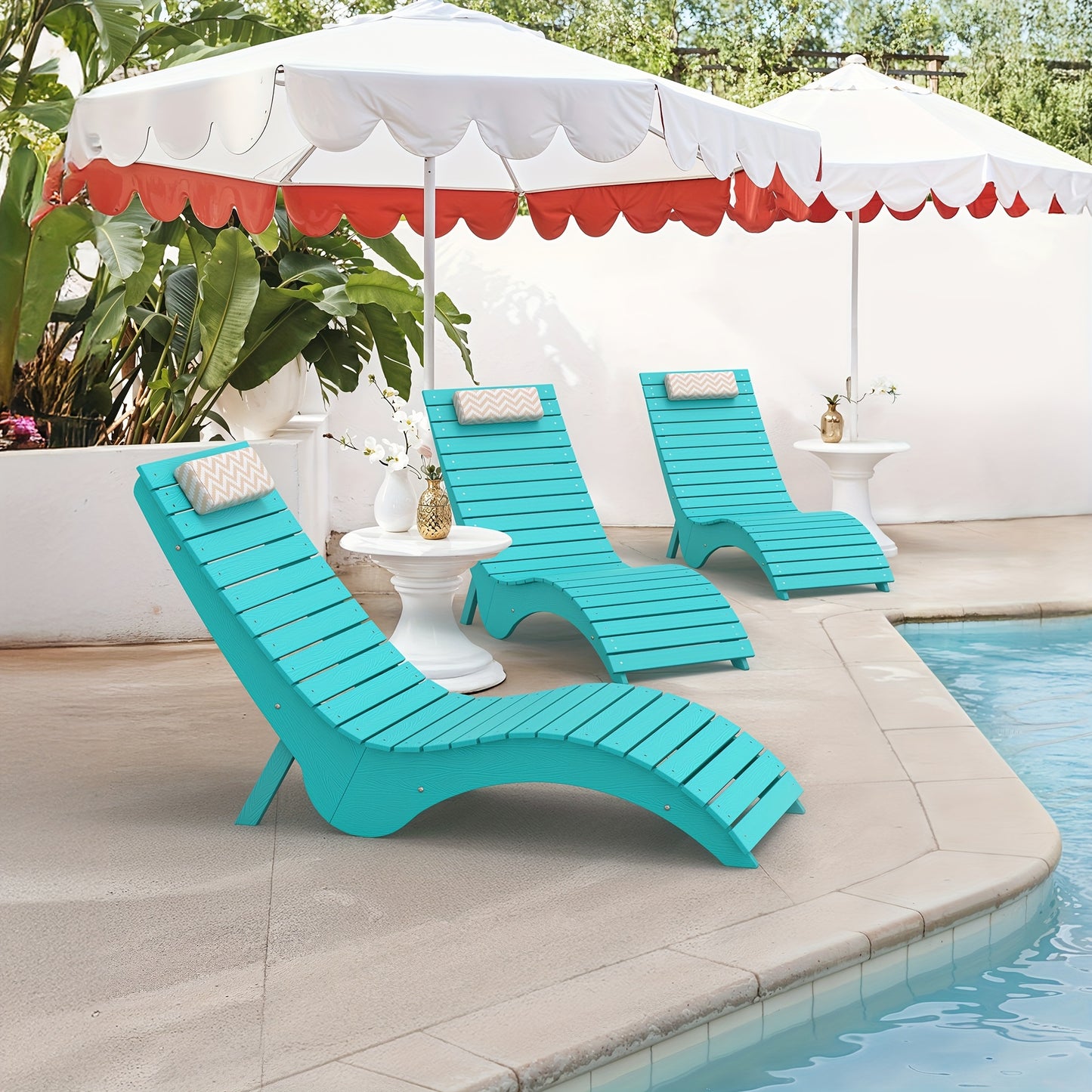 Turquoise HDPE Outdoor Chaise Lounge - Heavy-Duty Body-Hugging recliner chair with Slip-Resistant Base, Easy-Clean Surface for Poolside, Patio, Garden,