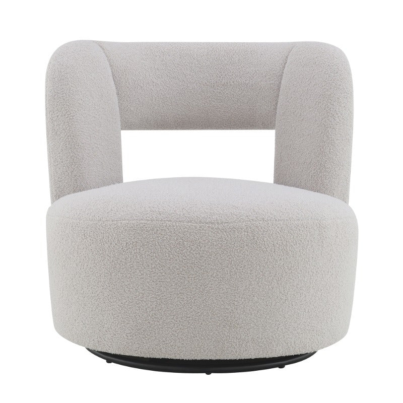 Swivel Barrel Chair with Soft Teddy Fabric, Round Accent Chair for Living Room Bedroom Office, Comfy Rotating Seat with Performance Fabric, Cozy Grey Chair for Relaxing