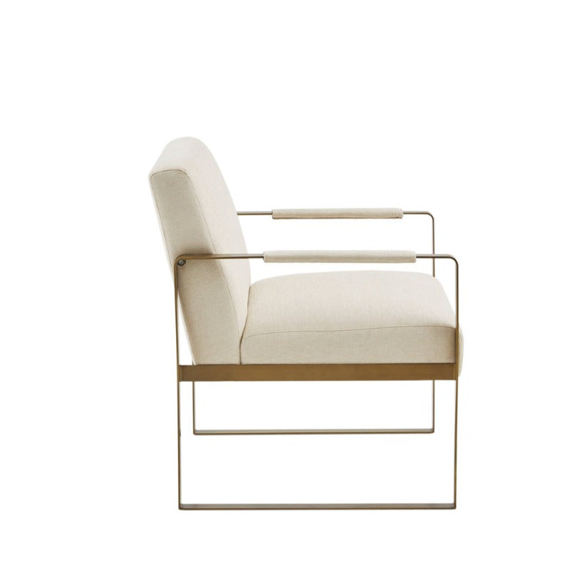 2025 Accent Chair - Modern Minimalist Design with Golden Accents, Elegant White Fabric & Metal Frame, Perfect for Living Room or Office Decor, No Assembly Required,