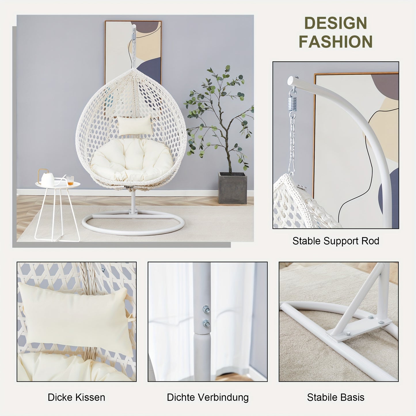 Egg Chair Indoor, Hanging Egg Chair With Stand, Egg Chair Outdoor With Cushions And Pillows, Egg Swing Chair, Stylish Design, Sturdy And Durable, Soft And Comfortable,