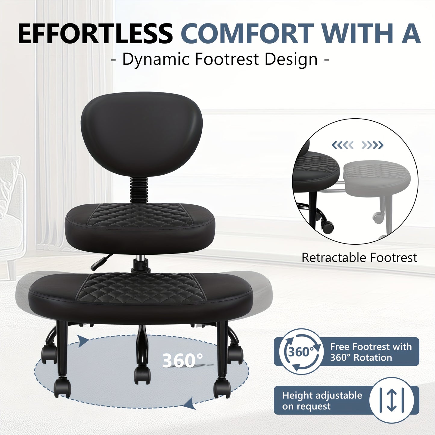 Ergonomic Cross-Legged Chair Kerdom Ergonomic Adjustable Height Cross-Legged Chair | 360° Swivel & 5-Wheel Rolling Base, Soft Padded Comfort for Home Office,