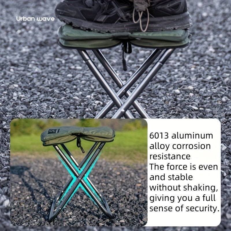 URBANWAVE Portable Folding Stool - Lightweight Aluminum Alloy Square Chair with Quilted Design, Ideal for Camping, Picnics, and Travel, Includes Carrying Bag,
