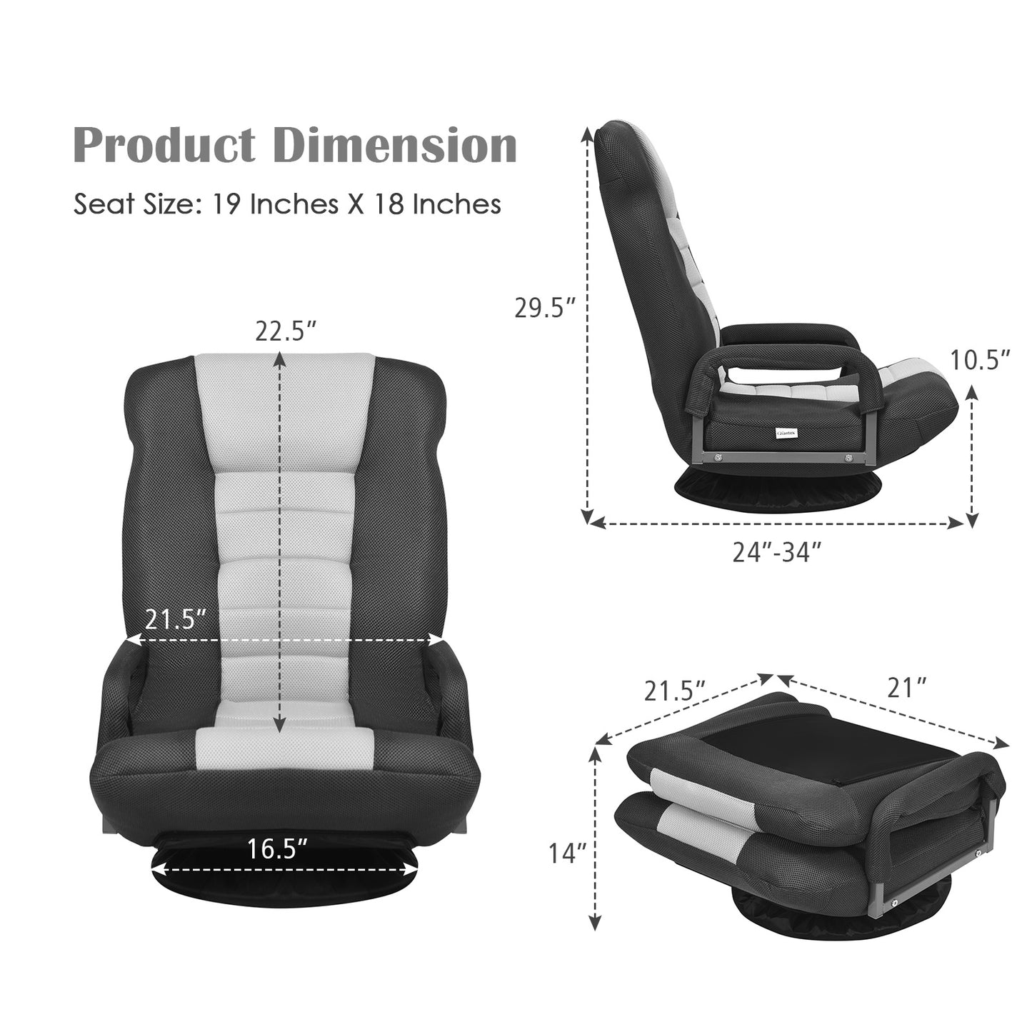 1pc LIFEZEAL Ergonomic Folding Gaming Chair, 5-Position Adjustable Backrest, Metal Frame, Mesh Weave, Swivel Lazy Sofa for Relaxation, Meditation,