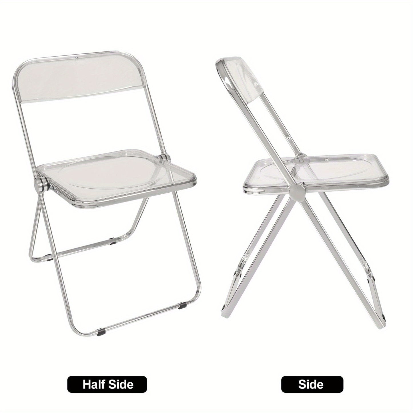 Modern Clear Folding Chair with Metal Frame – Lightweight, Ergonomic Design for Indoor Use, Ideal for Dining Room, Office, and Events, Foldable Chair