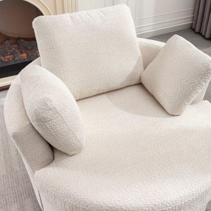 Extra Large 360° Swivel Chair - Cozy Club Style with 3 Pillows, Beige Fabric, Round Design for Living Room, Lounge, or Hotel Use, 40.2D X 42.1W X 34.3H Inch,