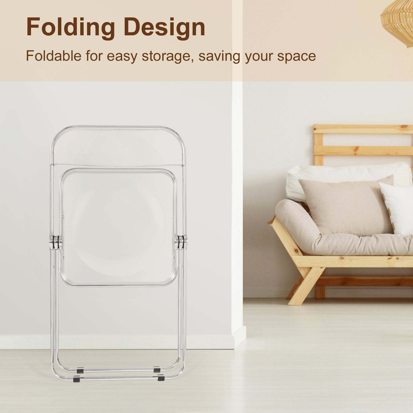 Modern Clear Folding Chair with Metal Frame – Lightweight, Ergonomic Design for Indoor Use, Ideal for Dining Room, Office, and Events, Foldable Chair