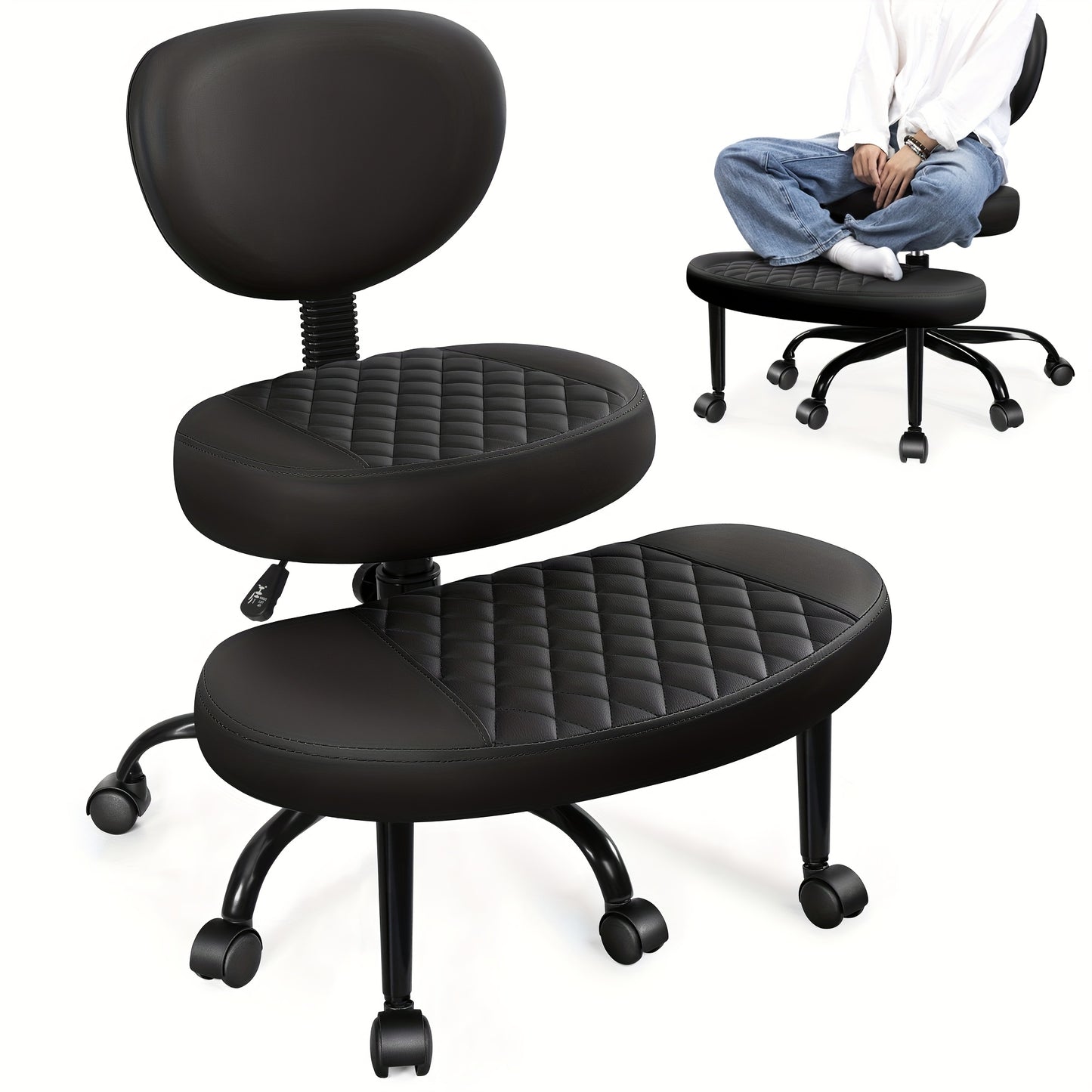 Ergonomic Cross-Legged Chair Kerdom Ergonomic Adjustable Height Cross-Legged Chair | 360° Swivel & 5-Wheel Rolling Base, Soft Padded Comfort for Home Office,