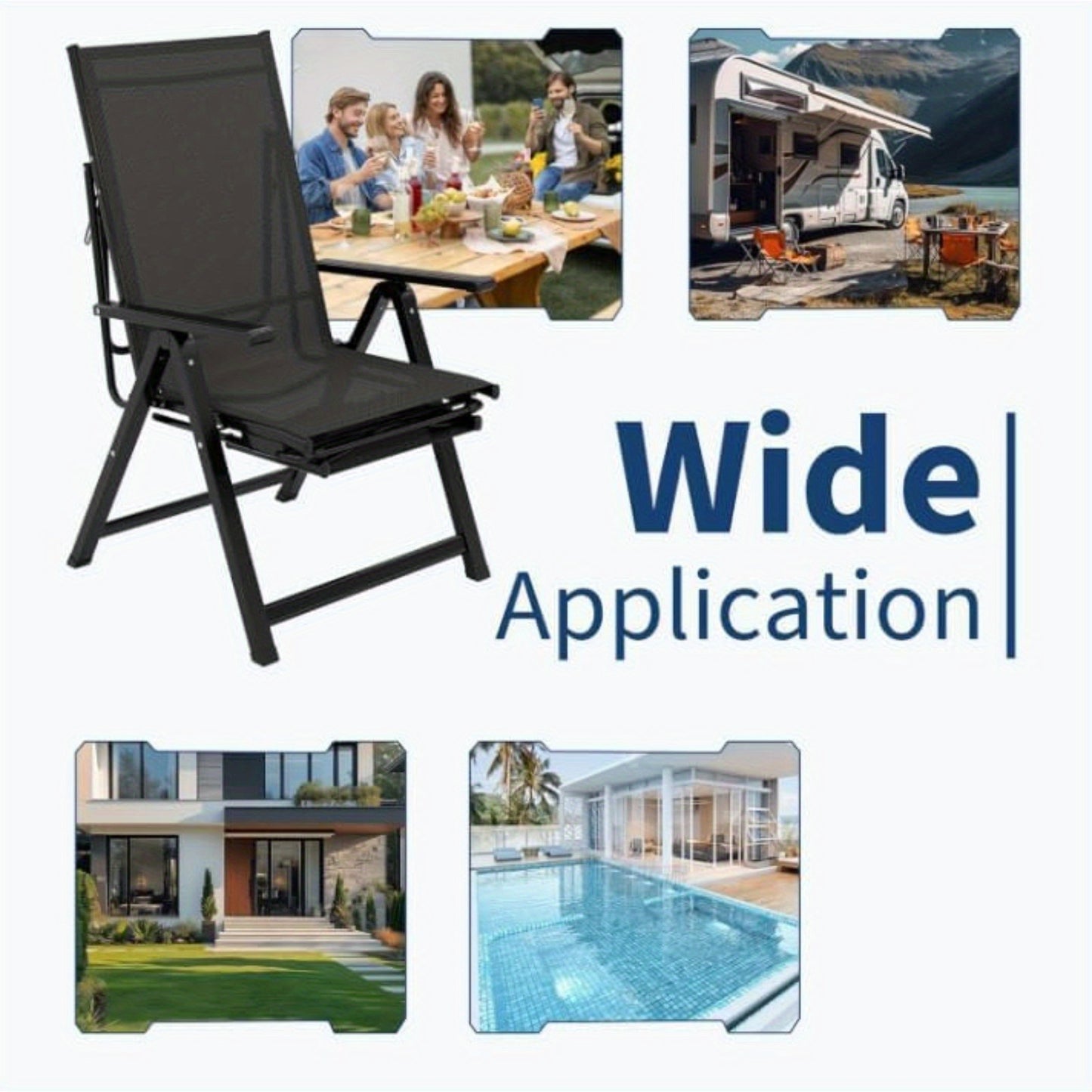1pc MERXENG Heavy Duty Adjustable Reclining Folding Chair with Foot Rest & Widened Armrests - Durable Metal Frame, Manual Handle Adjustment, Foldable Design