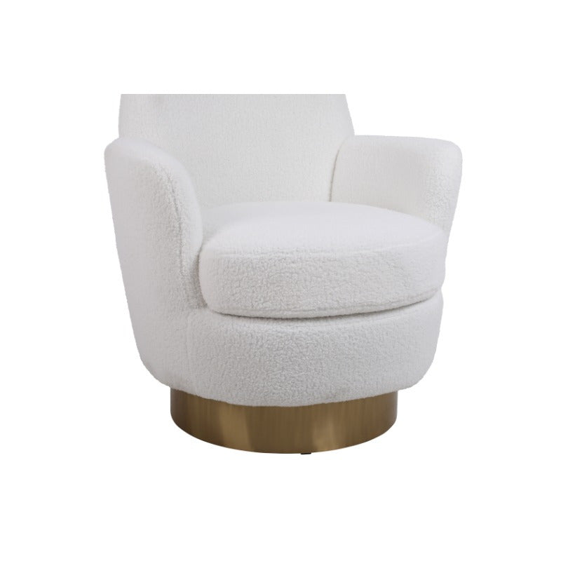 Teddy 360° Swivel Barrel Accent Chair - Plush Round Reading Armchair with Golden Stainless Steel Base, Ivory Upholstery, No Assembly Required for Living Room & Bedroom