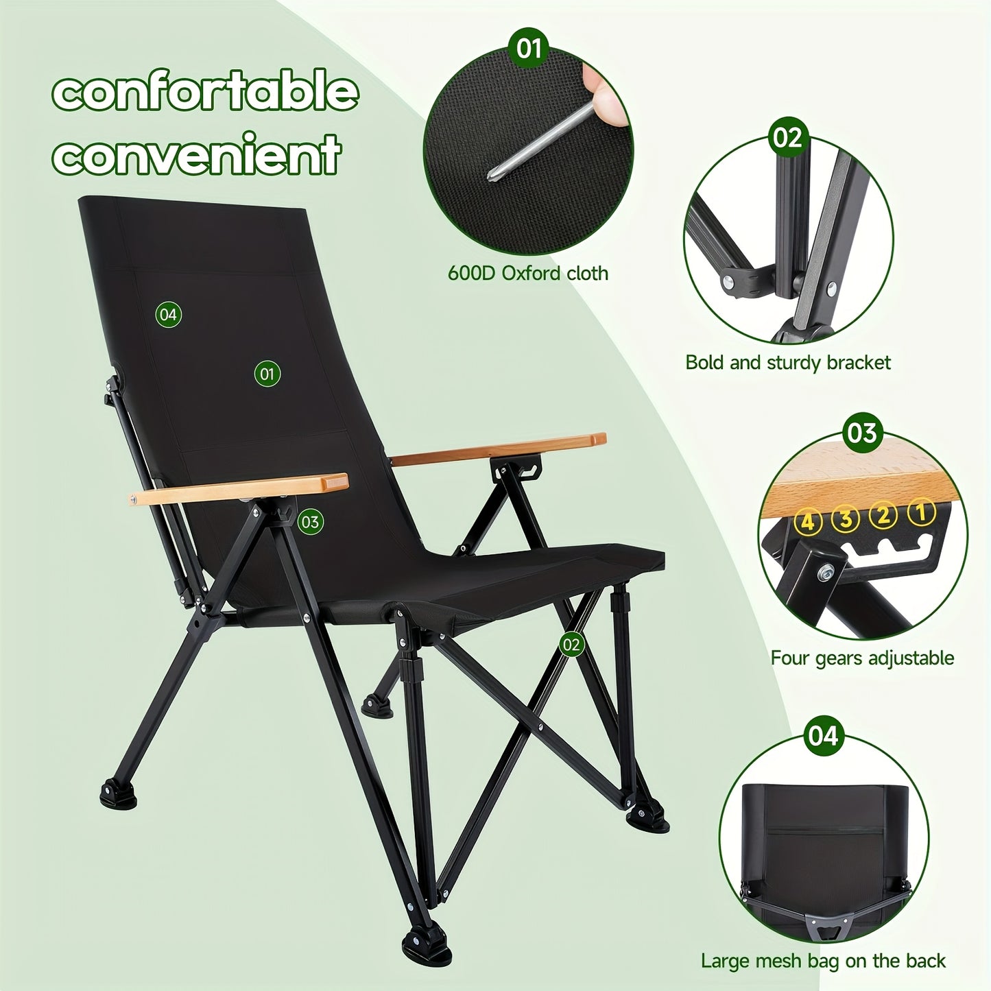 Portable Folding Camping Chair with Armrests - Lightweight Outdoor Beach & Picnic Chair, Ergonomic Design, Durable Black Frame & Orange Accents,