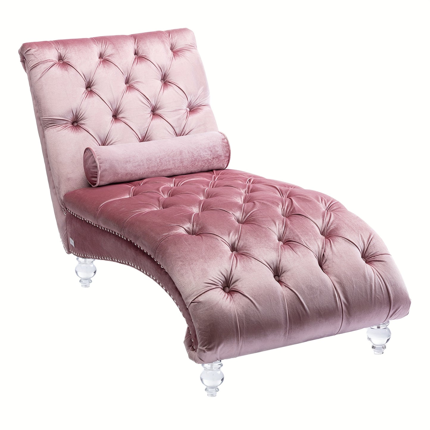 Velvet Chaise Lounge Indoor, Button-Tufted Upholstered Chaise Lounge Chair with Pillow for Bedroom Living Room Office