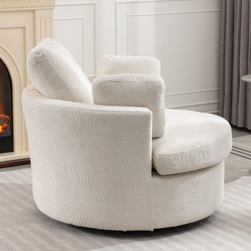 Extra Large 360° Swivel Chair - Cozy Club Style with 3 Pillows, Beige Fabric, Round Design for Living Room, Lounge, or Hotel Use, 40.2D X 42.1W X 34.3H Inch,